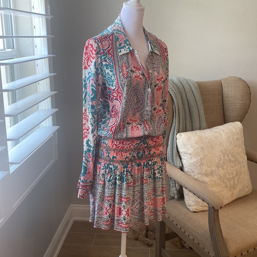 Hale Bob, Silk Blend, Size Small Dress. Smocked dropped waist.